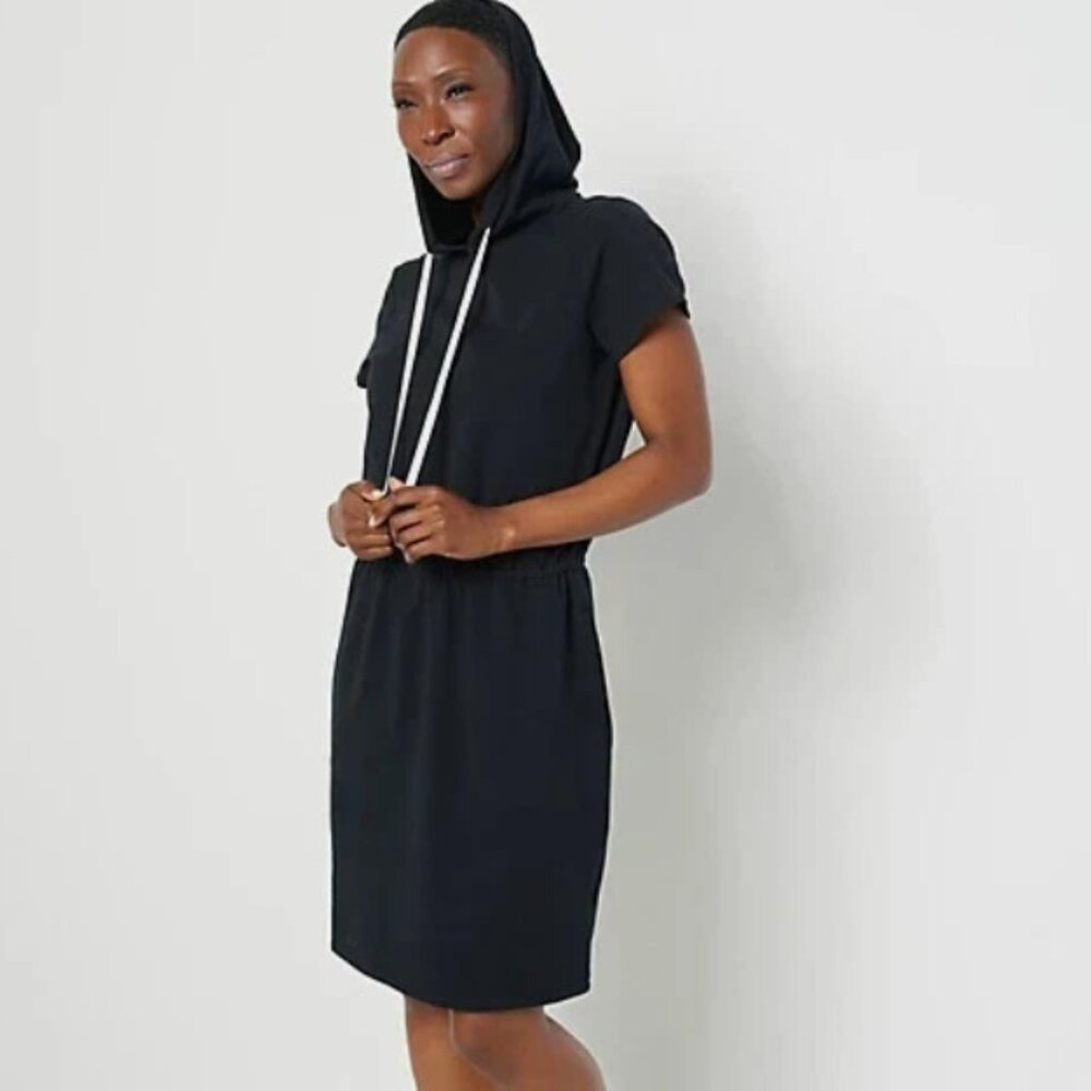 J JASON WU French Terry Short Sleeve Hoodie Dress Black Size Large